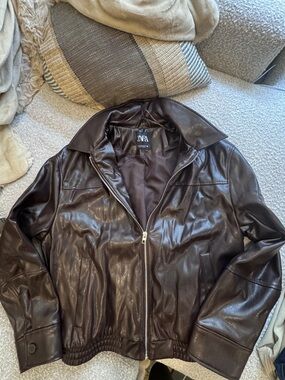 ZARA Brown Oversized Faux Leather Jacket